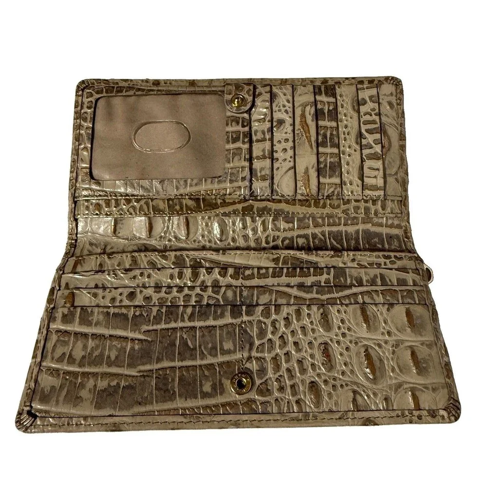 Brahmin Ady MELBOURNE Slim Leather Wallet Metallic Ivory/ Silver Sheen Old Money
